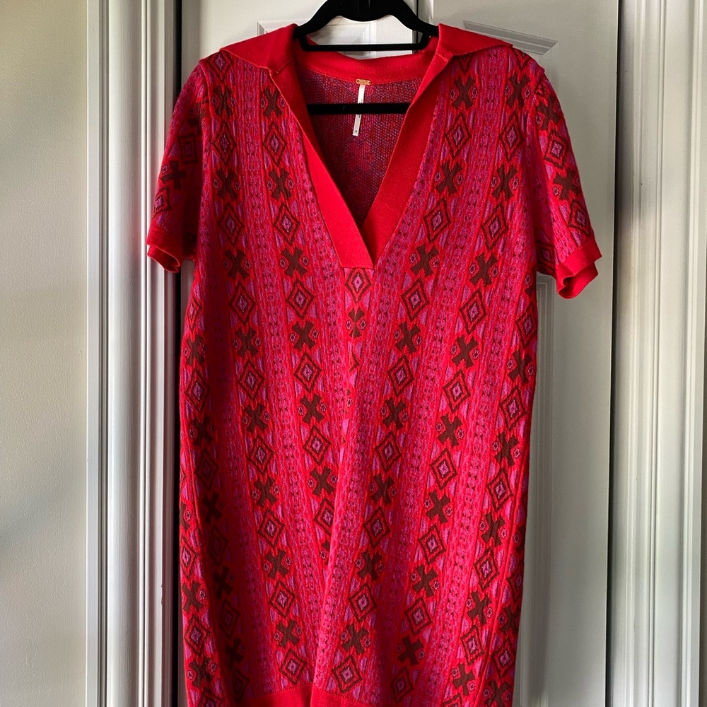 Free People Red Geometric Pattern Dress